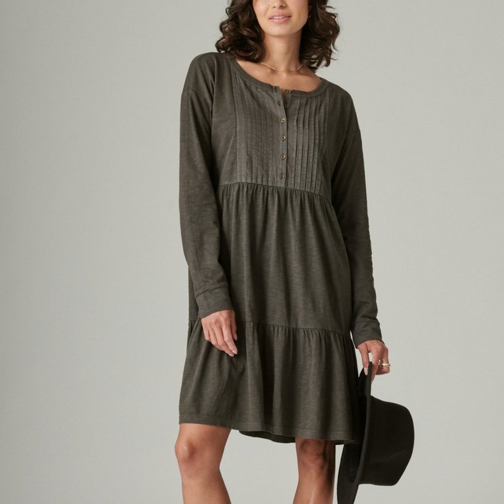 Lucky Brand Raven Tiered Knit Henley Dress/NWT/Size SMALL